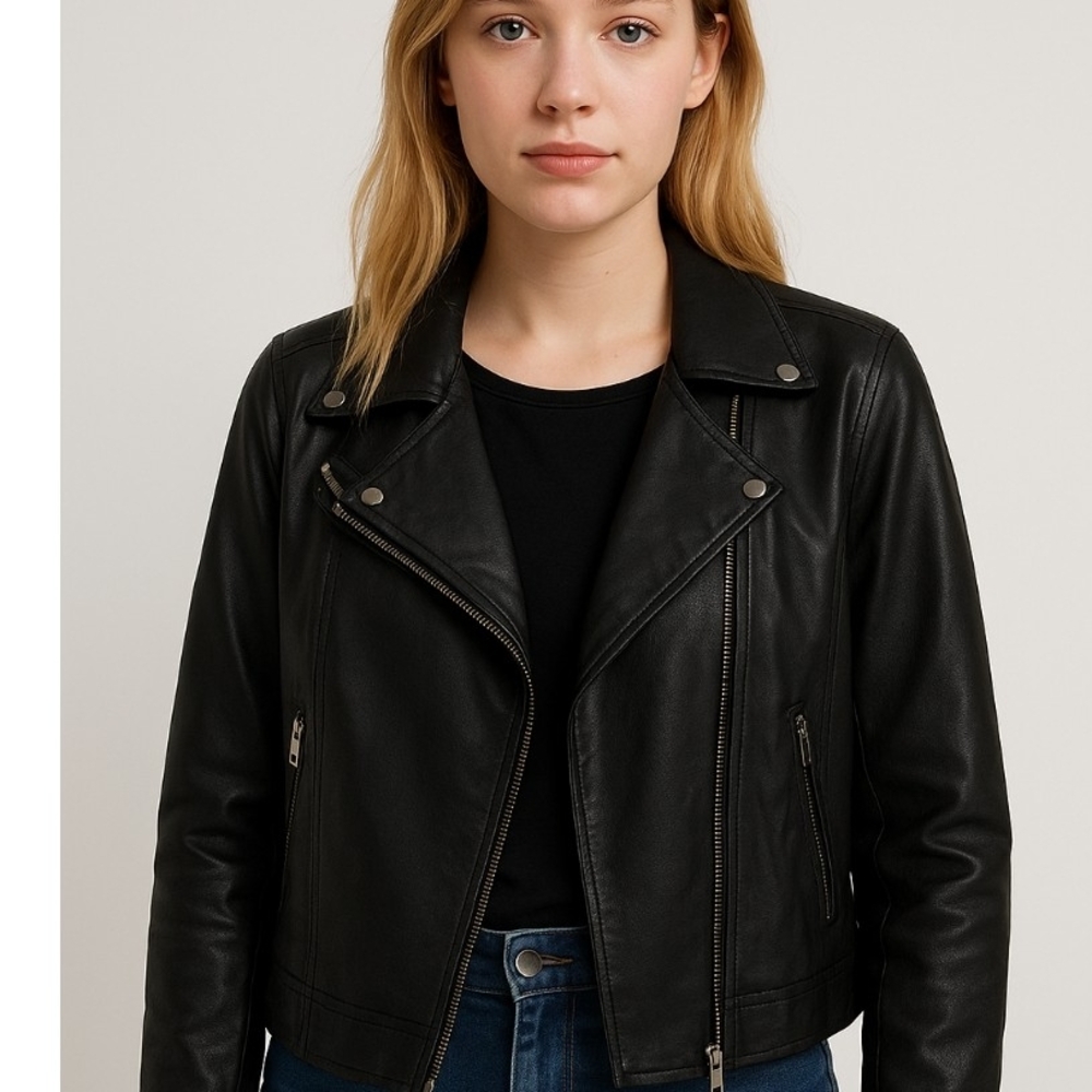 Cato Black Bomber Faux Leather Biker Jacket Womens Size Large